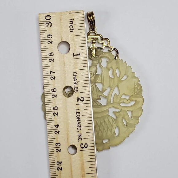 Honora 18k Yellow Gold Carved Chinese Jade Jadeite Pendant Amulet Vintage - Picture 11 of 14
